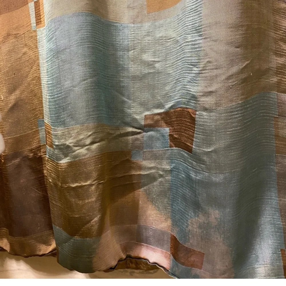 Abstract Shower‎ Curtain & Rings, Wall Art Teal Brown Fabric Bath Decor *DEFECT*